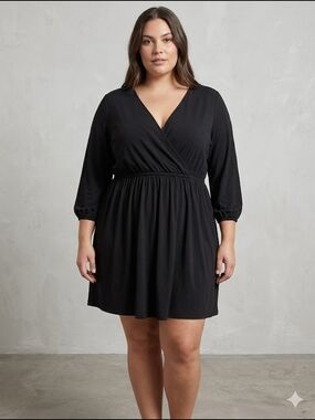 Addition Elle Black Surplice Long Sleeve Dress - Size 2X